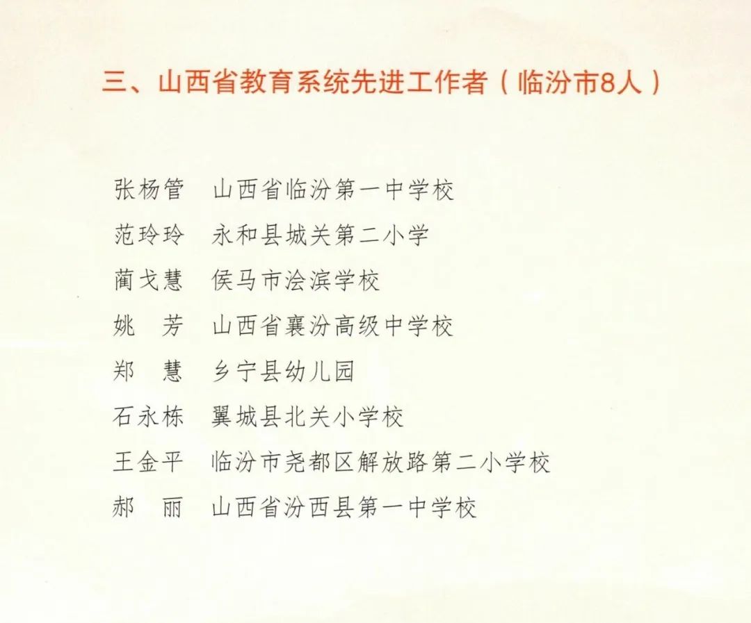 临汾2024年教师节表彰名单！